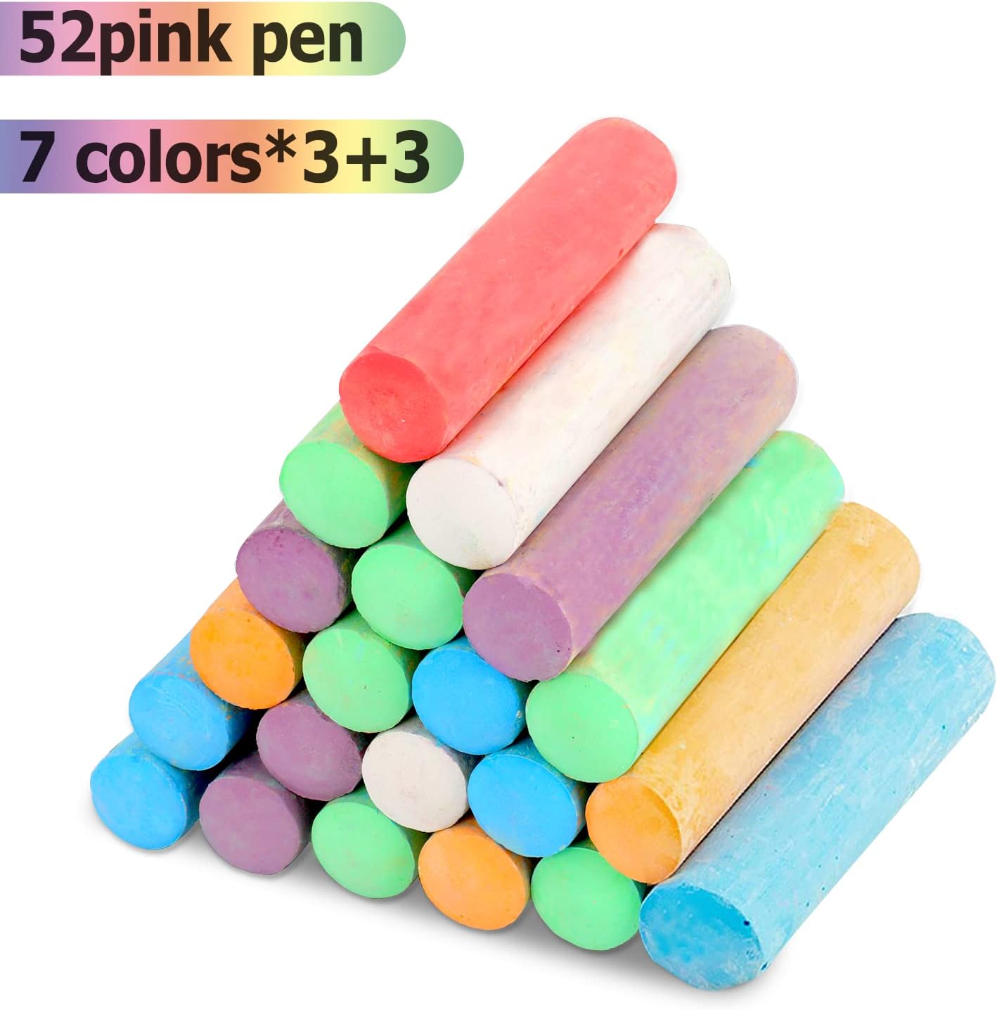 Washable Sidewalk Chalk Set – 52 Pieces, 7 Colors Jumbo Chalk for Kids Outdoor Drawing & Art Fun