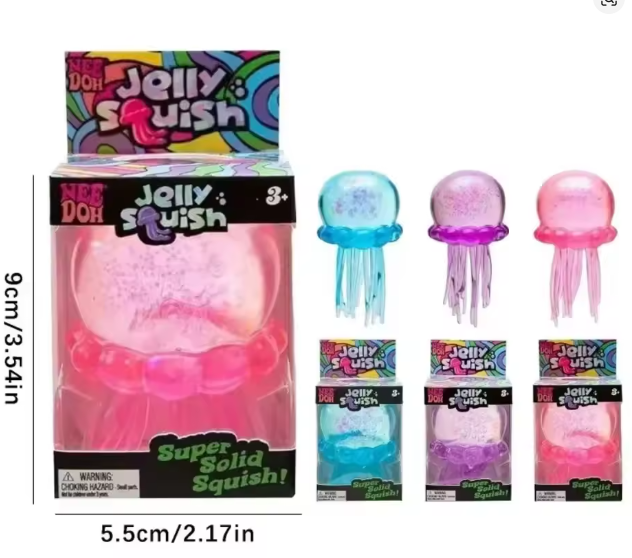 Transparent Glitter Jellyfish Squishy Toy (Blue) – Soft Sensory Stress Relief Fidget Toy for Kids