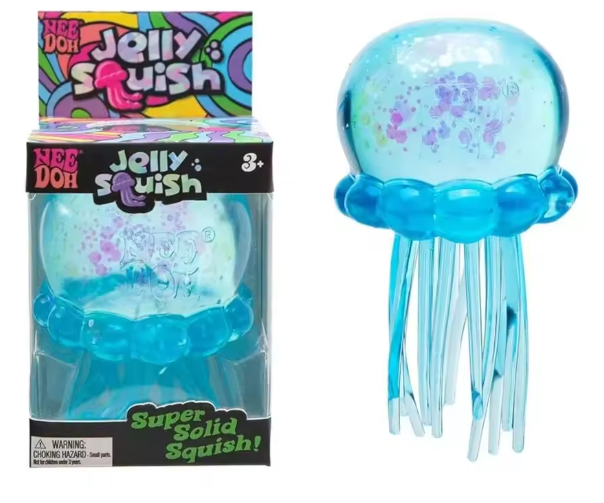 Transparent Glitter Jellyfish Squishy Toy (Blue) – Soft Sensory Stress Relief Fidget Toy for Kids