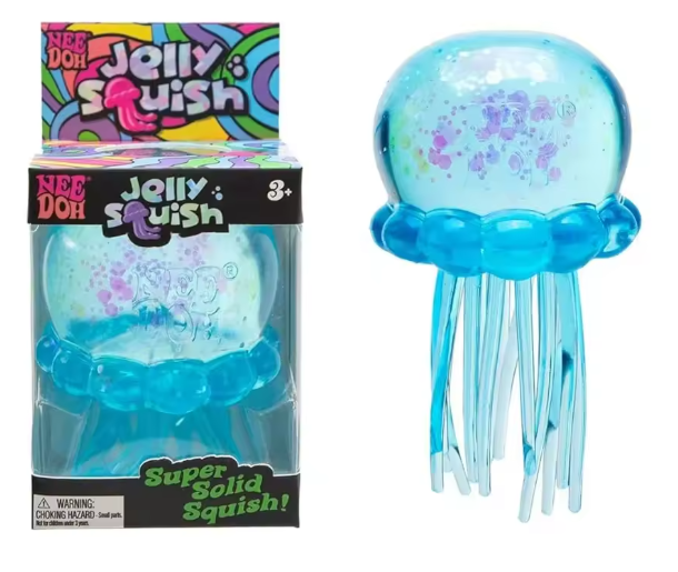 Transparent Glitter Jellyfish Squishy Toy (Blue) – Soft Sensory Stress Relief Fidget Toy for Kids