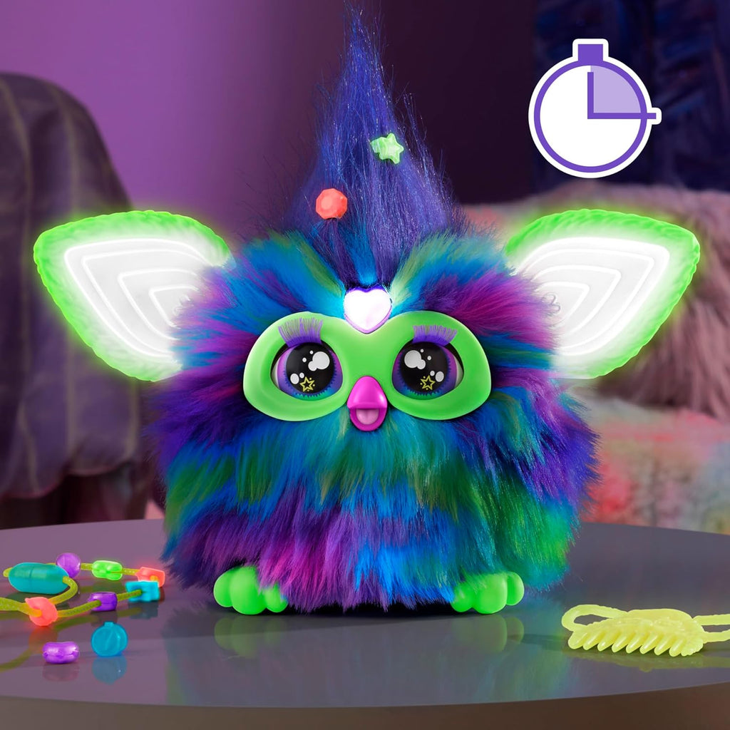 Furby Galaxy Edition – Glow in the Dark Interactive Plush Toy with 15 Fashion Accessories