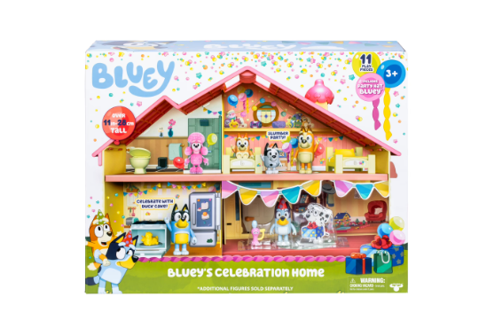 Bluey Celebration Home Playset with Exclusive Party Hat Bluey Figure, 11 Accessories & 2-Story Dollhouse