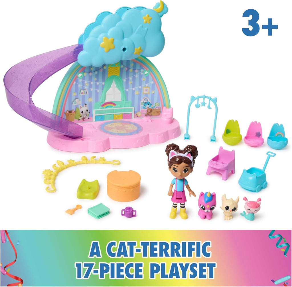 Gabby's Dollhouse Kitty Care Ear Purrfect Playroom Playset with 4 Toy Figures & 17 Accessories, Pretend Pet Care Toy for Kids