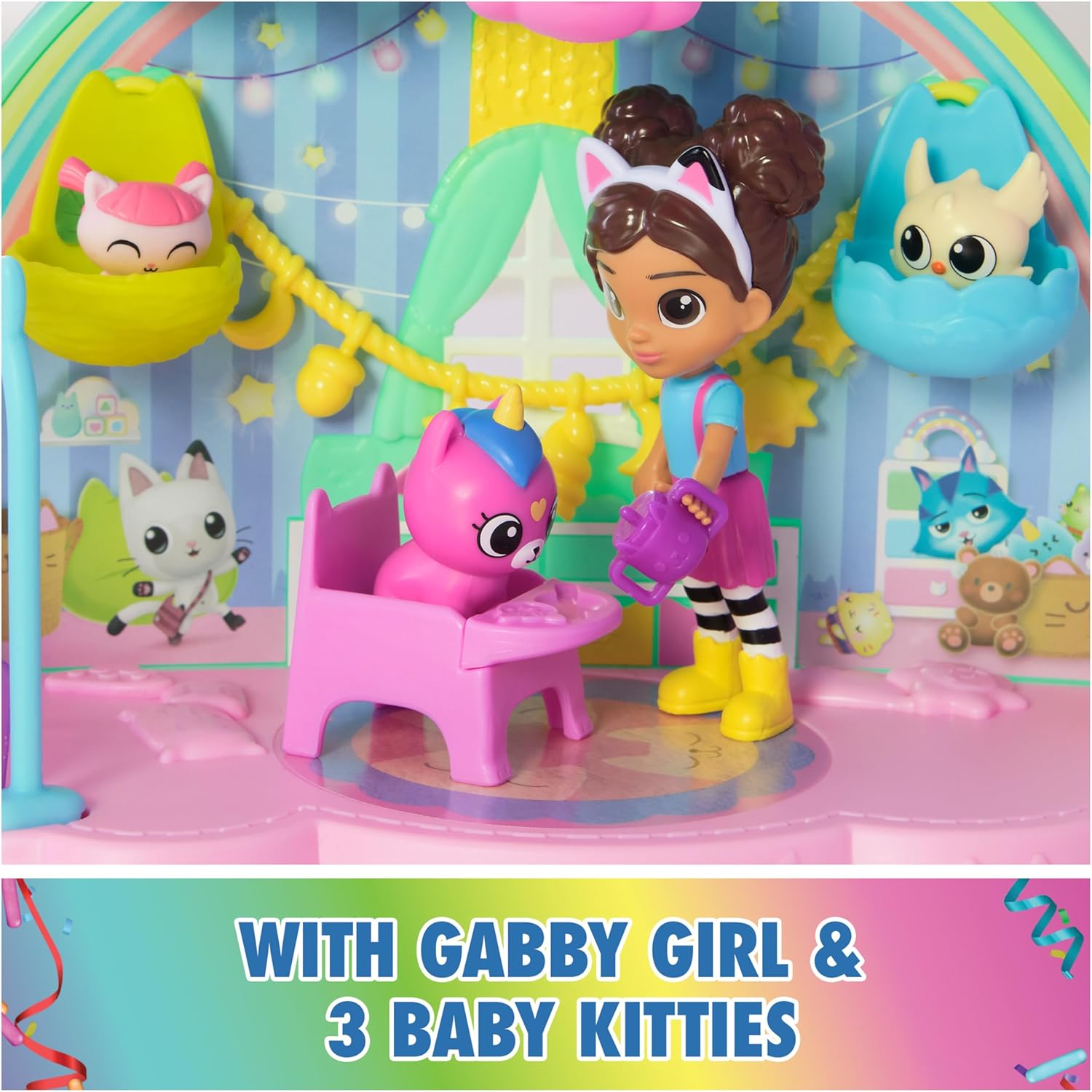 Gabby's Dollhouse Kitty Care Ear Purrfect Playroom Playset with 4 Toy Figures & 17 Accessories, Pretend Pet Care Toy for Kids