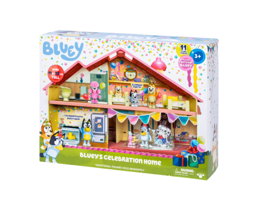 Bluey Celebration Home Playset with Exclusive Party Hat Bluey Figure, 11 Accessories & 2-Story Dollhouse