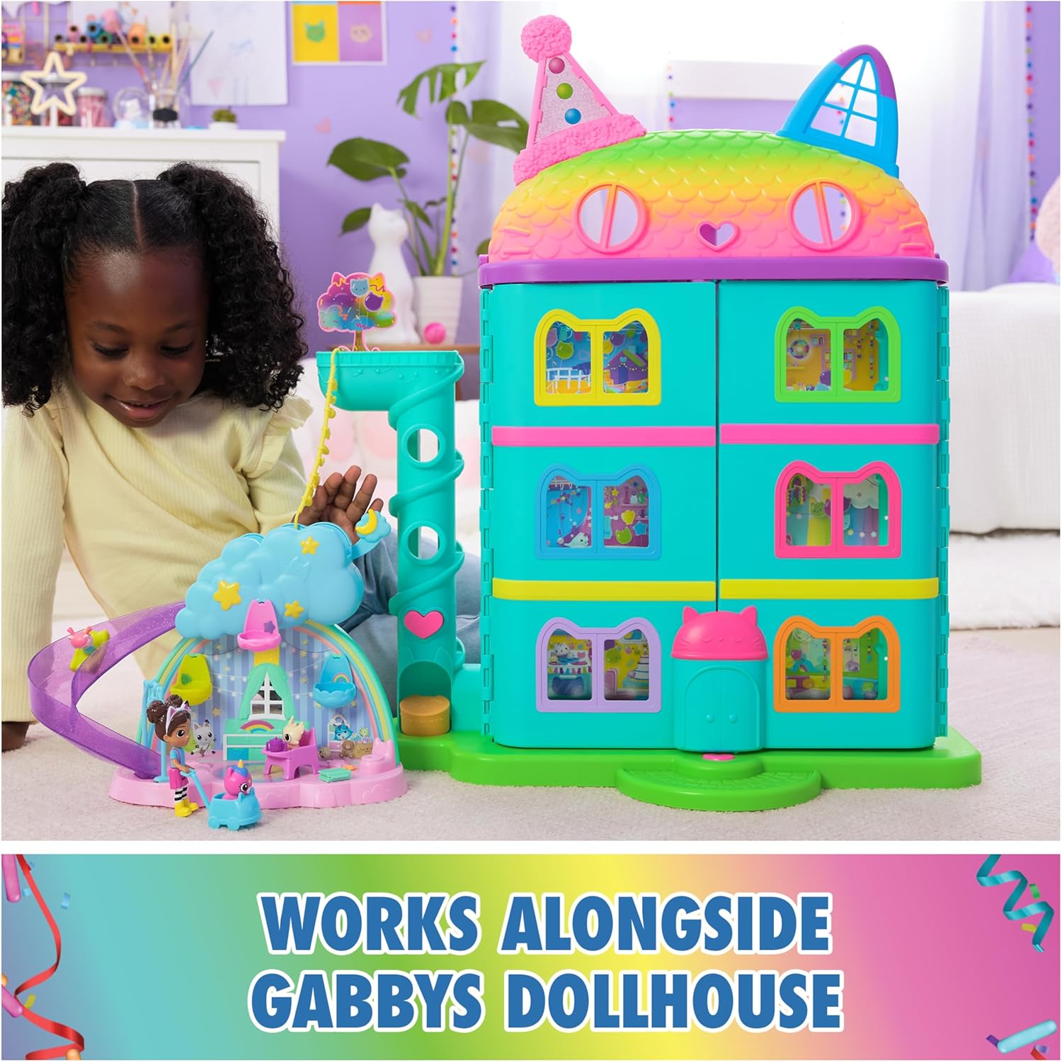 Gabby's Dollhouse Kitty Care Ear Purrfect Playroom Playset with 4 Toy Figures & 17 Accessories, Pretend Pet Care Toy for Kids