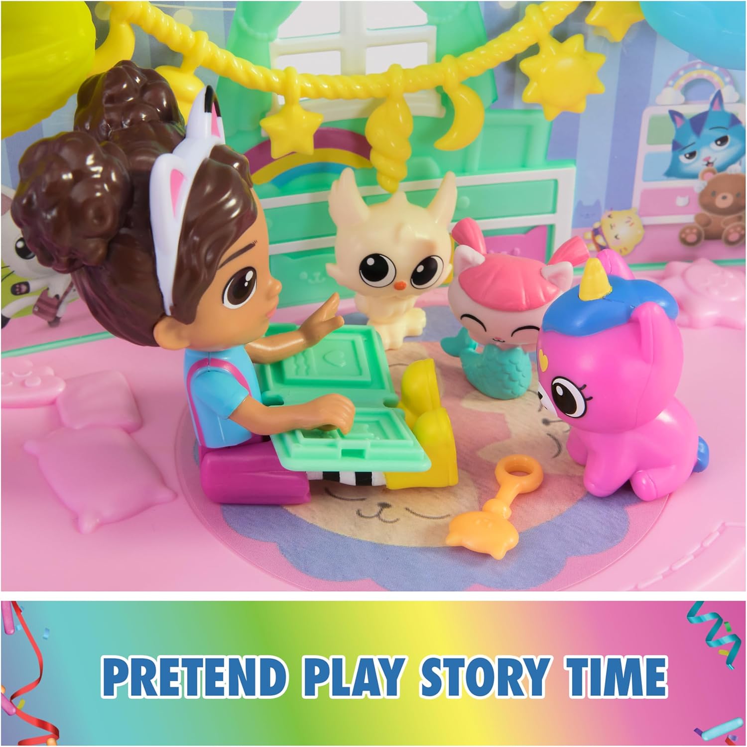 Gabby's Dollhouse Kitty Care Ear Purrfect Playroom Playset with 4 Toy Figures & 17 Accessories, Pretend Pet Care Toy for Kids