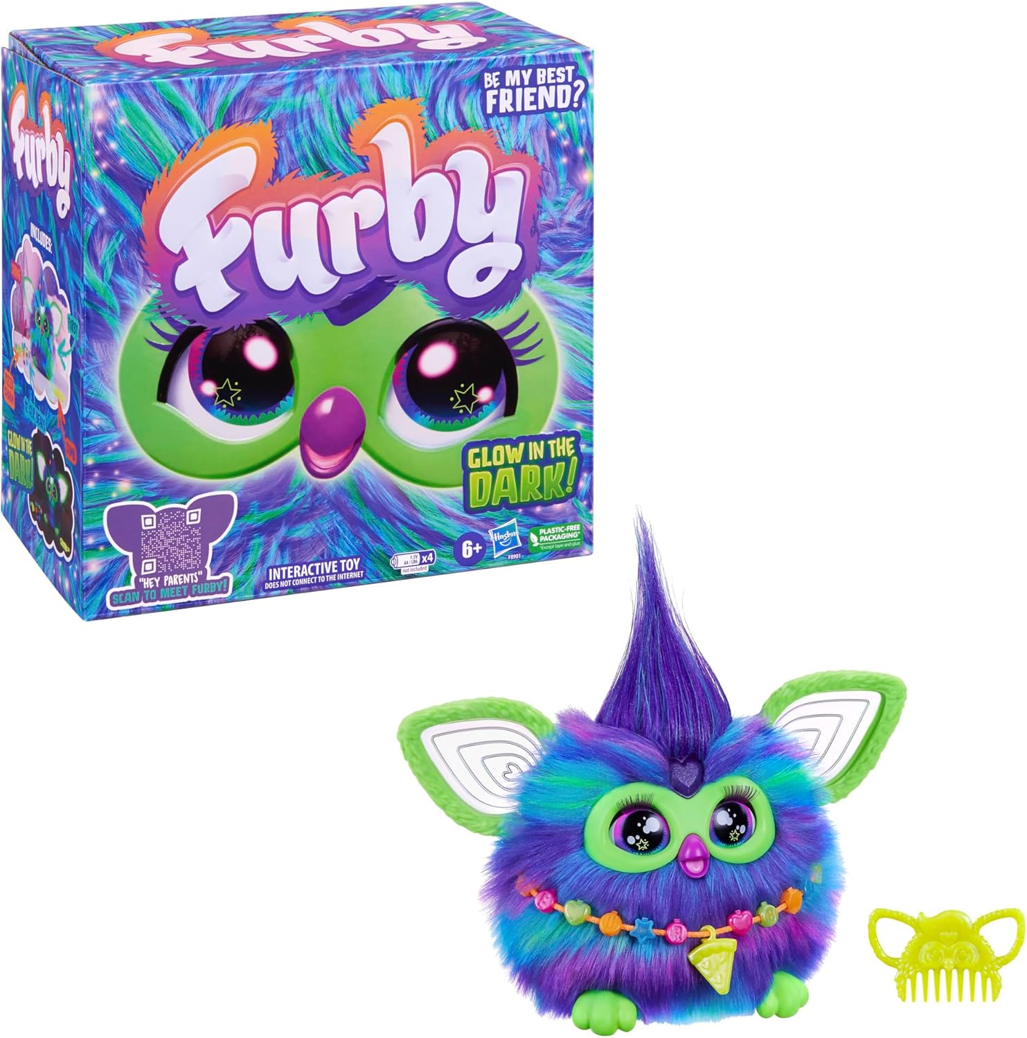 Furby Galaxy Edition – Glow in the Dark Interactive Plush Toy with 15 Fashion Accessories