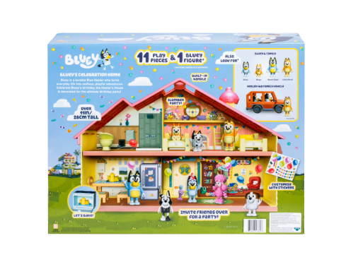 Bluey Celebration Home Playset with Exclusive Party Hat Bluey Figure, 11 Accessories & 2-Story Dollhouse