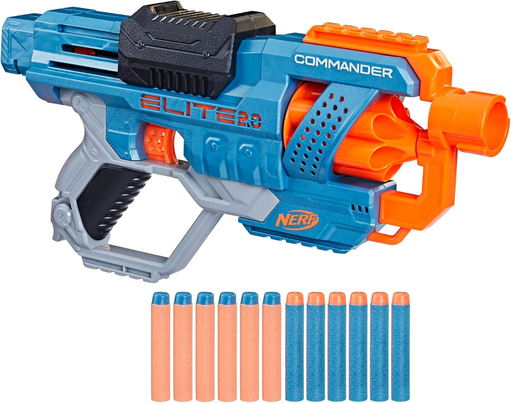NERF Elite 2.0 Commander RD-6 Dart Blaster – 6-Dart Rotating Drum with 12 Official Darts