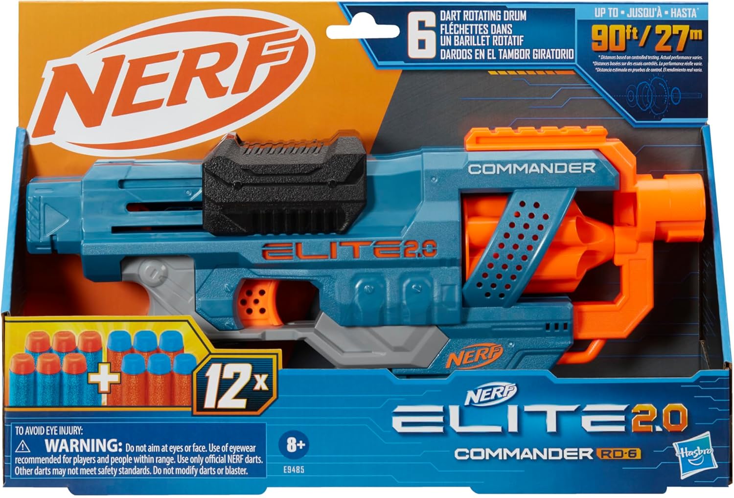 NERF Elite 2.0 Commander RD-6 Dart Blaster – 6-Dart Rotating Drum with 12 Official Darts