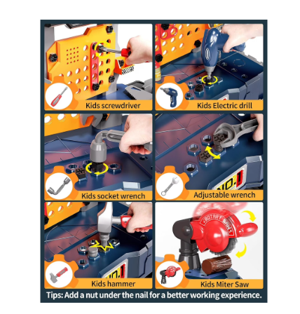 Kids Tool Bench Set with Electric Drill and Realistic Tools – Pretend Play Workshop Toy Set