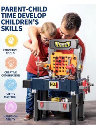 Kids Tool Bench Set with Electric Drill and Realistic Tools – Pretend Play Workshop Toy Set