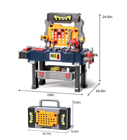 Kids Tool Bench Set with Electric Drill and Realistic Tools – Pretend Play Workshop Toy Set