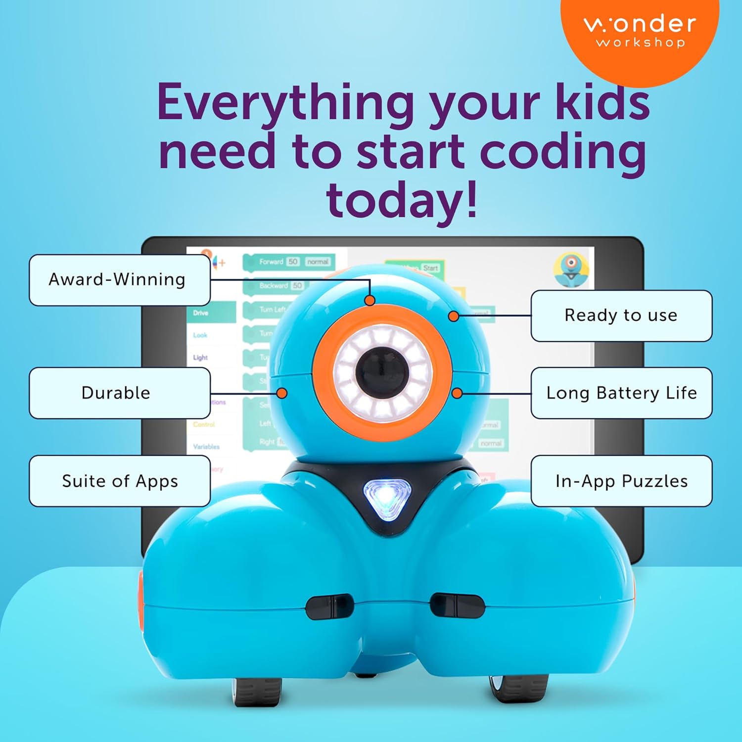 Wonder Workshop Dash Robot – Coding Robot for Kids STEM Learning, Interactive Programmable Educational Toy