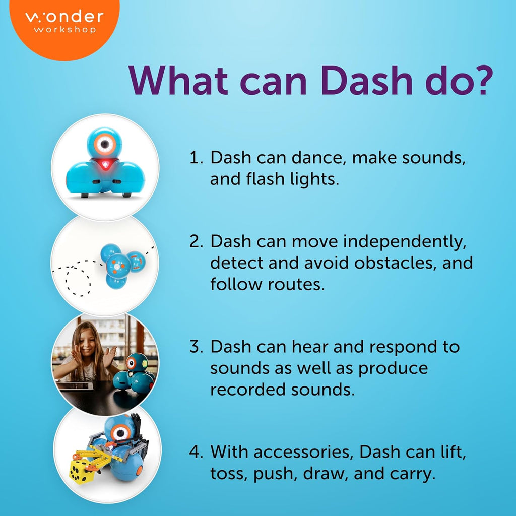 Wonder Workshop Dash Robot – Coding Robot for Kids STEM Learning, Interactive Programmable Educational Toy