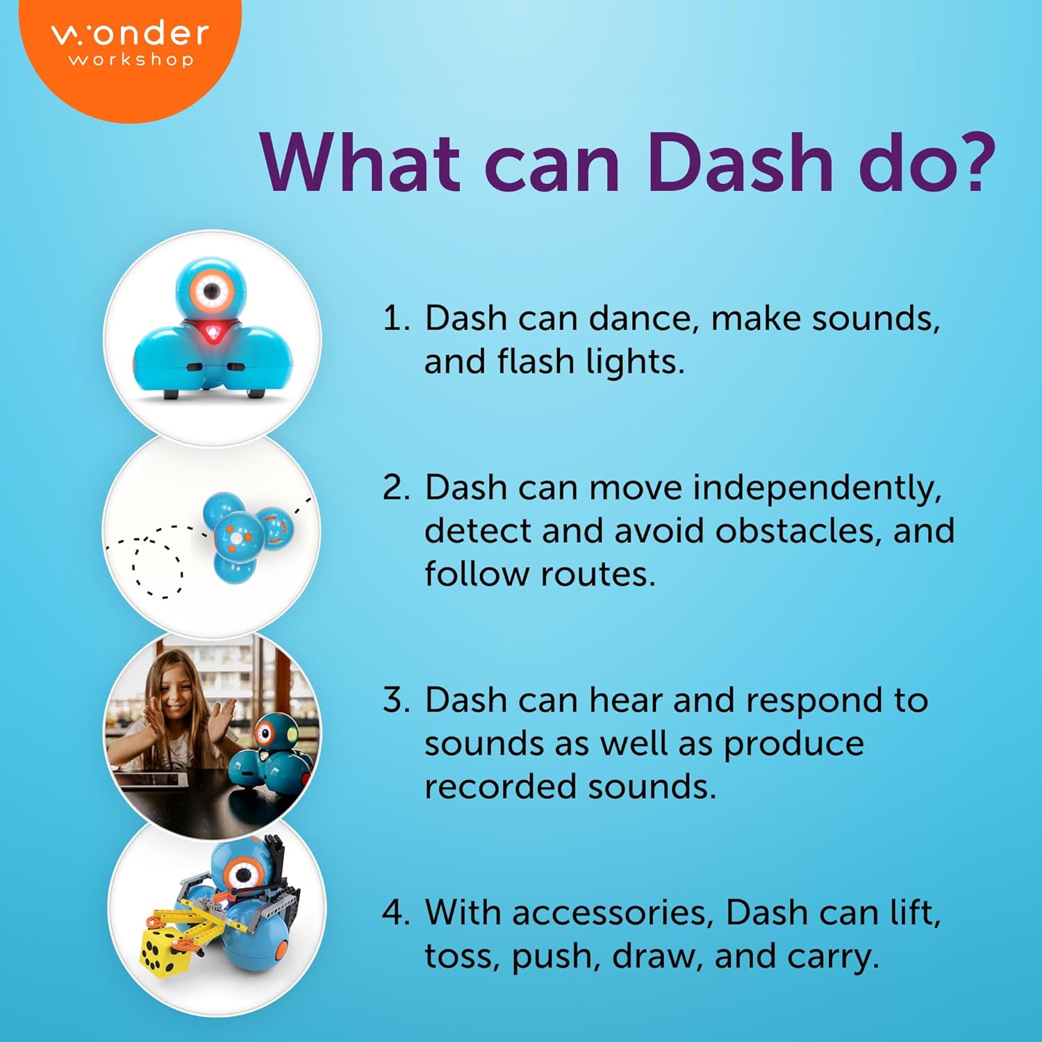 Wonder Workshop Dash Robot – Coding Robot for Kids STEM Learning, Interactive Programmable Educational Toy