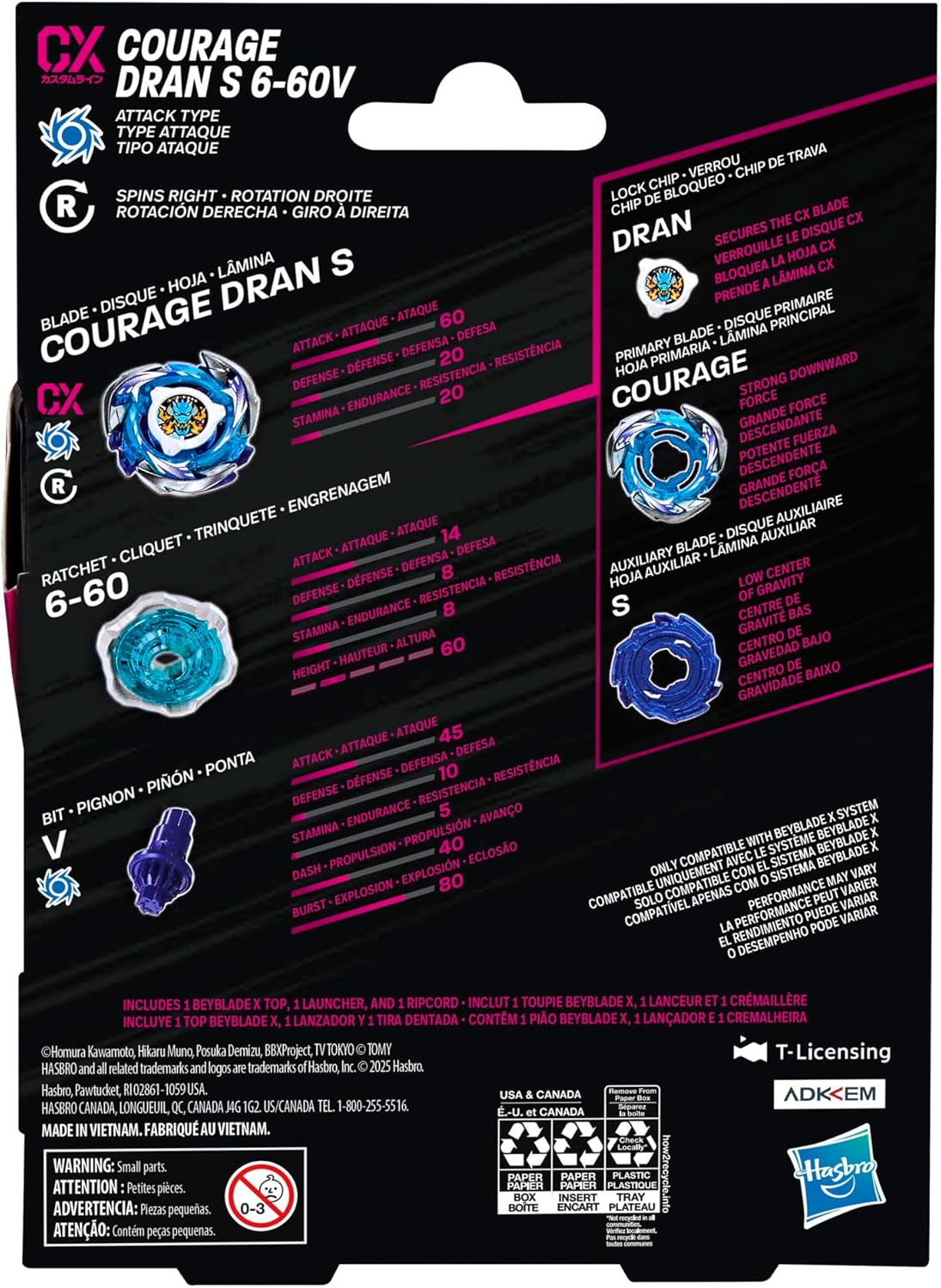 Beyblade X Courage S 6-60V CX Starter Pack Set with Attack Type Top & Launcher