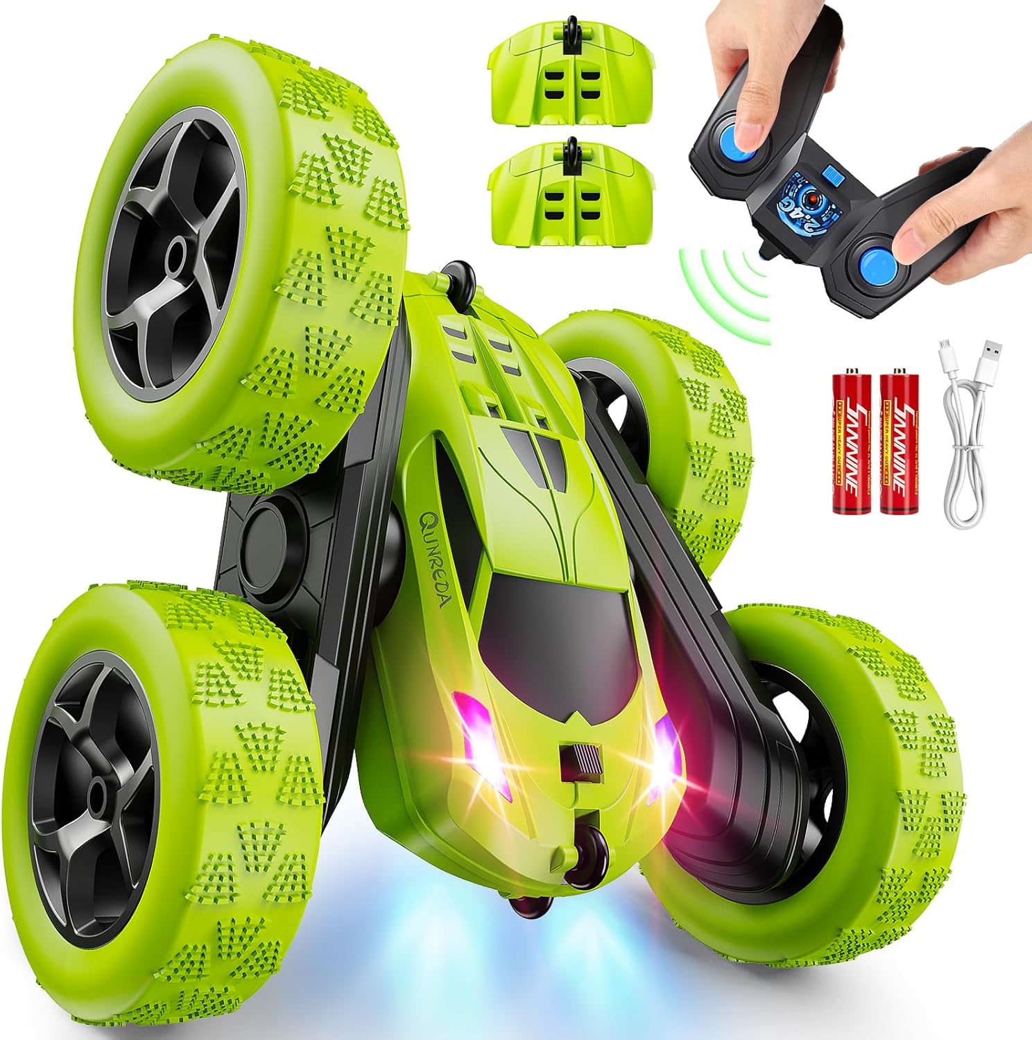 360° RC Stunt Car – 4WD Double-Sided Remote Control Racer with LED Headlights