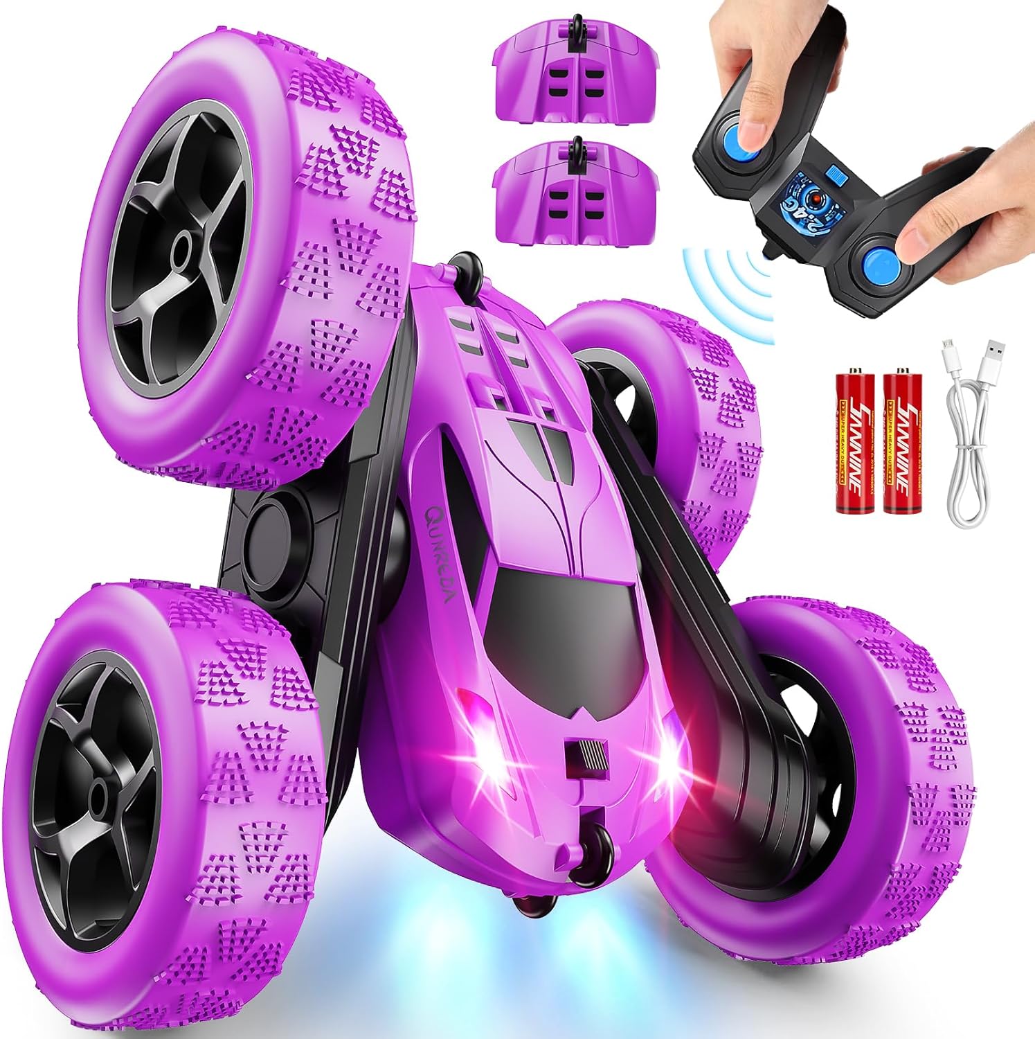 360° RC Stunt Car – 4WD Double-Sided Remote Control Racer with LED Headlights