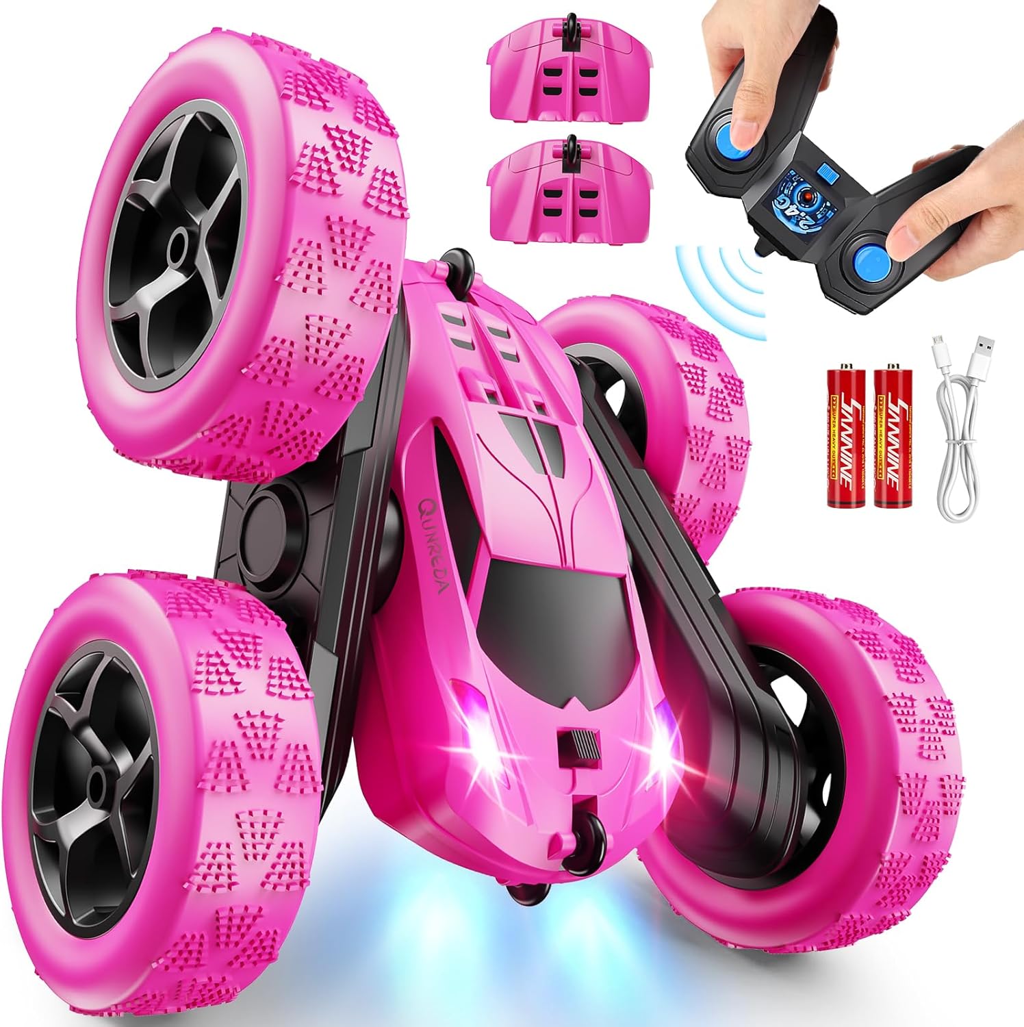 360° RC Stunt Car – 4WD Double-Sided Remote Control Racer with LED Headlights