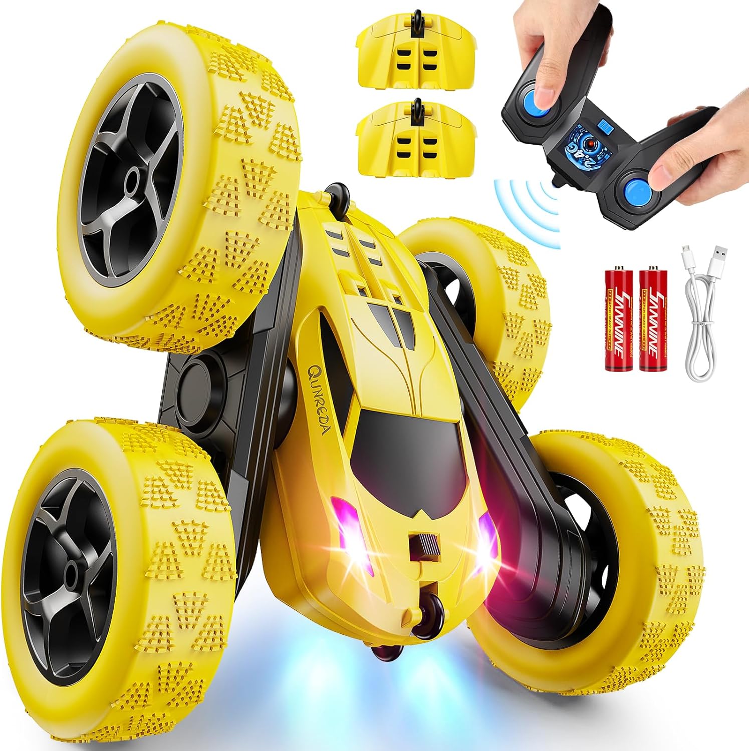 360° RC Stunt Car – 4WD Double-Sided Remote Control Racer with LED Headlights