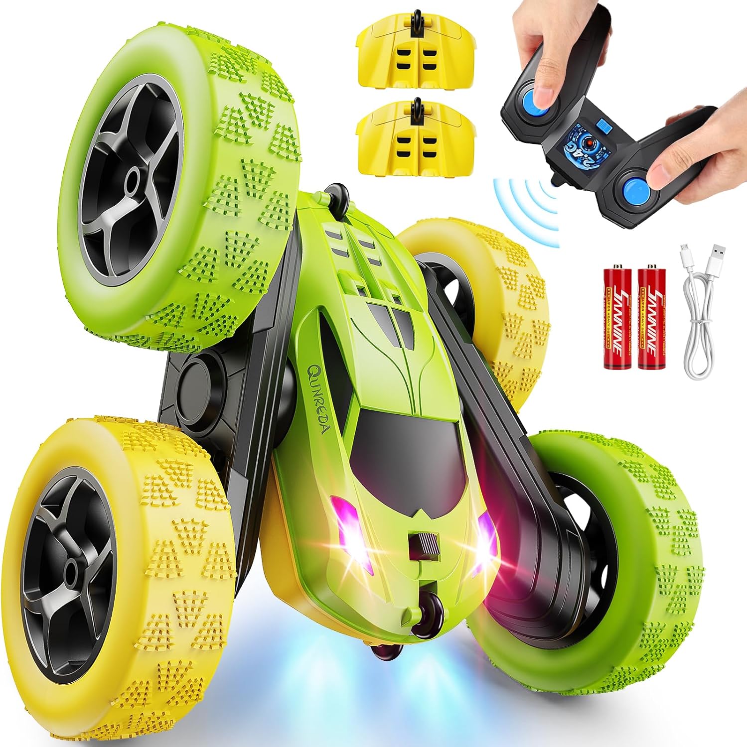 360° RC Stunt Car – 4WD Double-Sided Remote Control Racer with LED Headlights