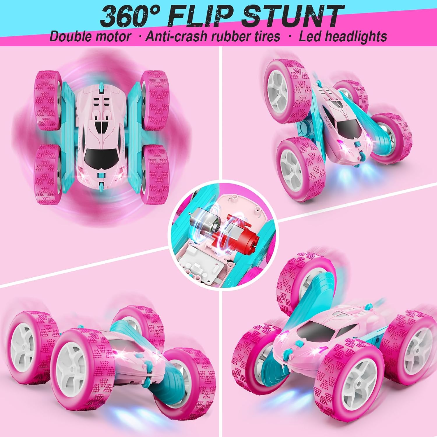 360° RC Stunt Car – 4WD Double-Sided Remote Control Racer with LED Headlights