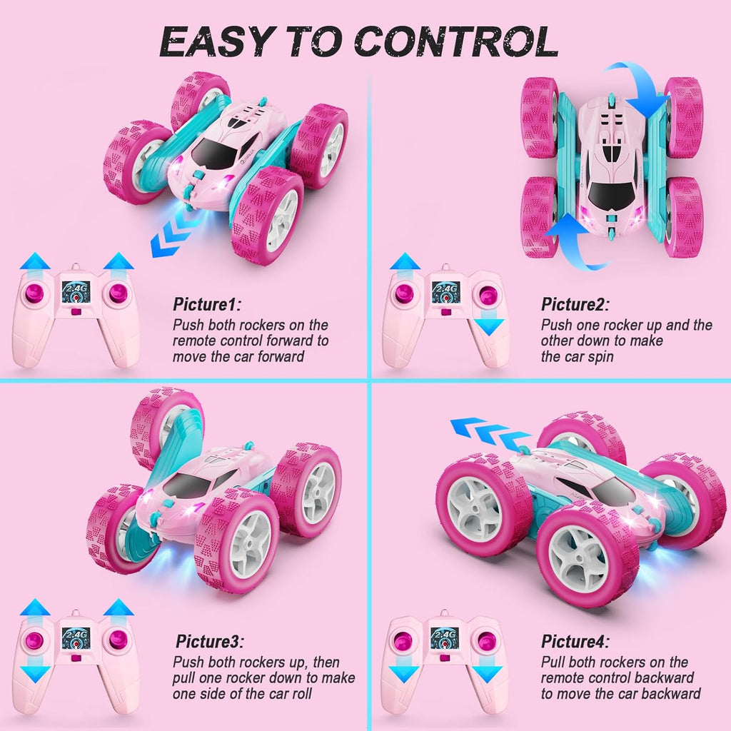 360° RC Stunt Car – 4WD Double-Sided Remote Control Racer with LED Headlights