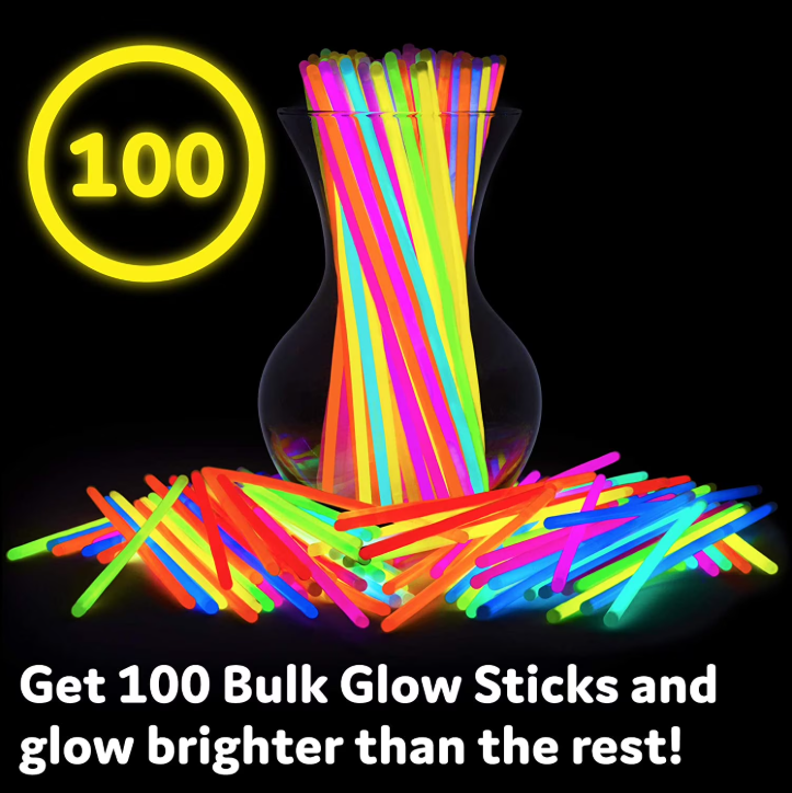 PartySticks™ Glow Sticks Party Pack – 100PCS 8-Inch Glow-in-the-Dark Light-Up Sticks for Parties, Festivals & Events