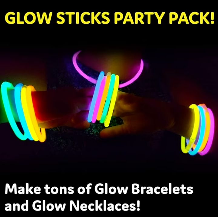 PartySticks™ Glow Sticks Party Pack – 100PCS 8-Inch Glow-in-the-Dark Light-Up Sticks for Parties, Festivals & Events