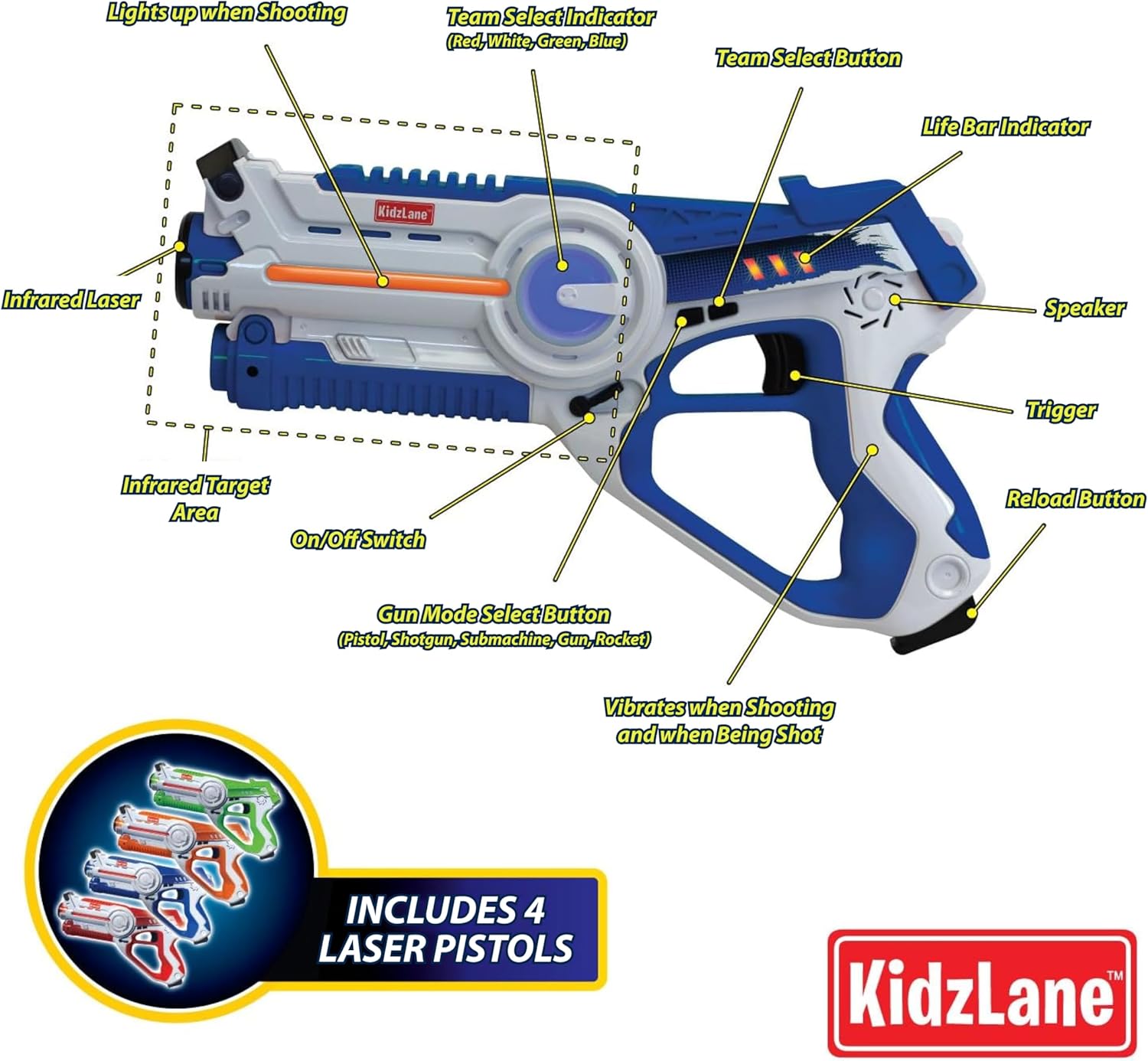 Laser Tag Guns Set of 4 – Infrared Laser Tag Set with 130 ft Range