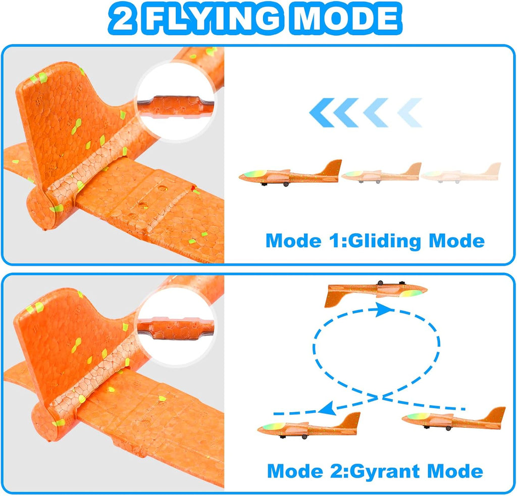3 Pack Airplane Launcher Toys – 13.2” LED Foam Glider Plane Set (Blue, Green & Orange)