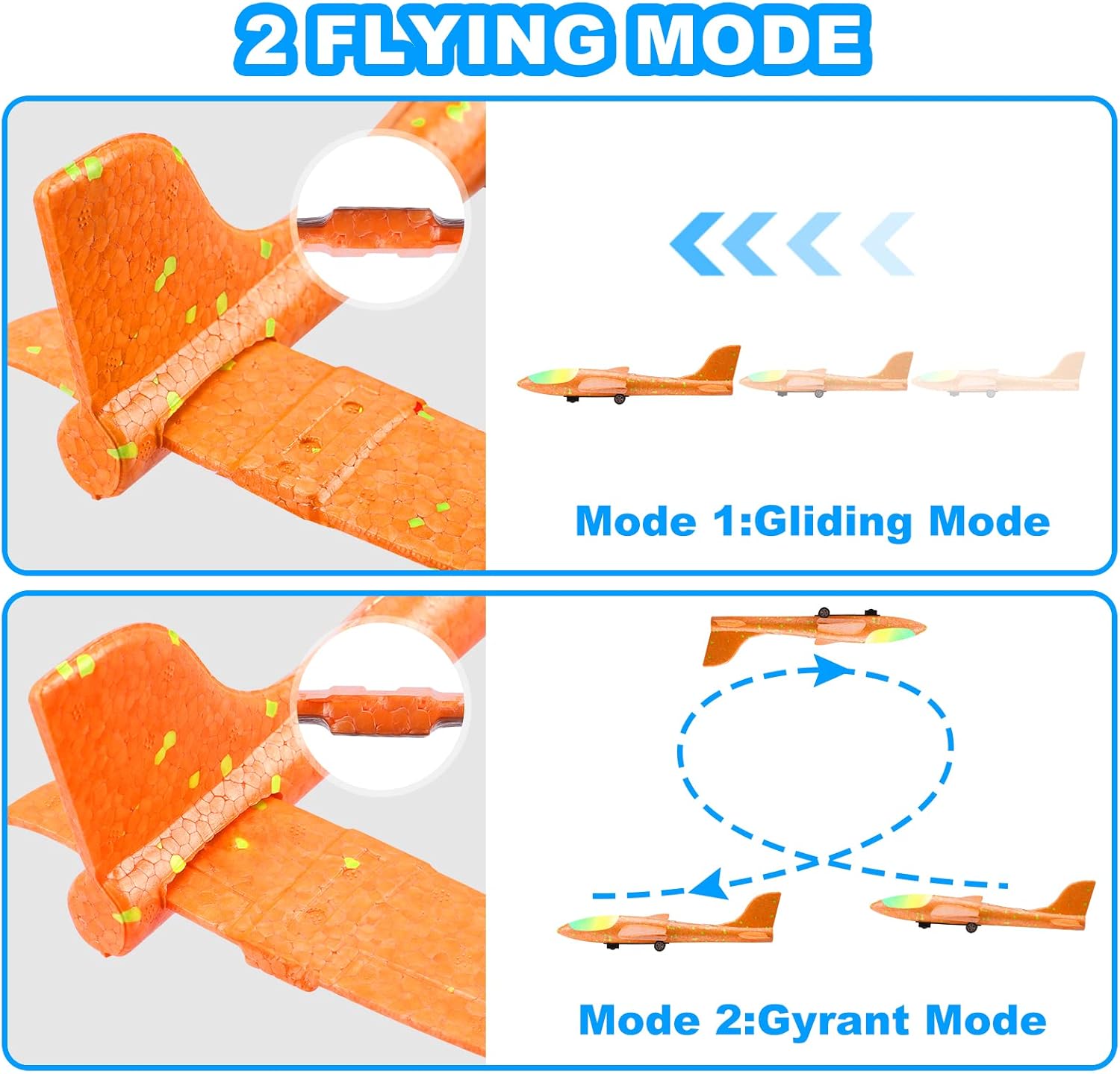 3 Pack Airplane Launcher Toys – 13.2” LED Foam Glider Plane Set (Blue, Green & Orange)