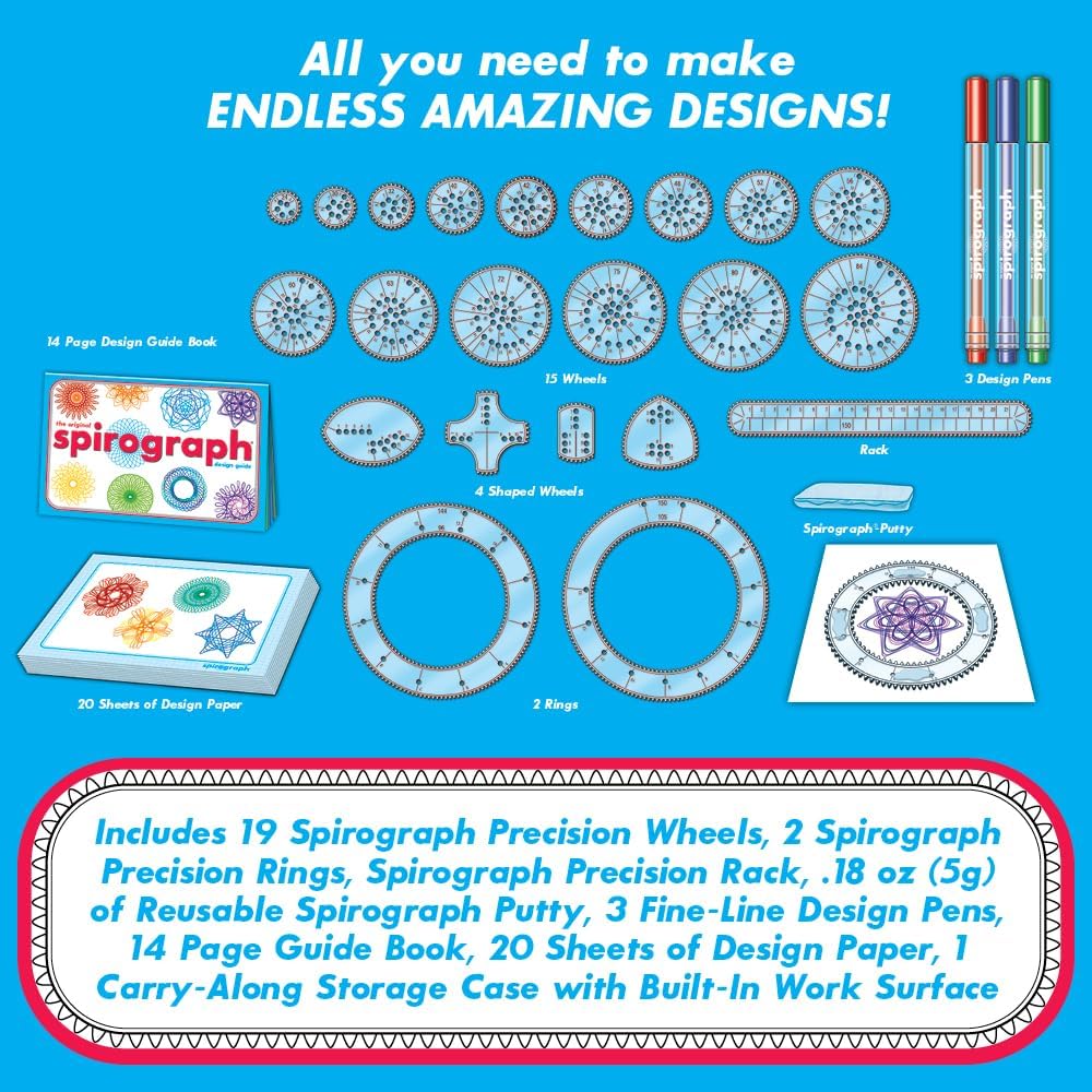 Spirograph® Deluxe Spiral Art Drawing Kit – Creative Design Set for Kids with Wheels, Pens & Patterns