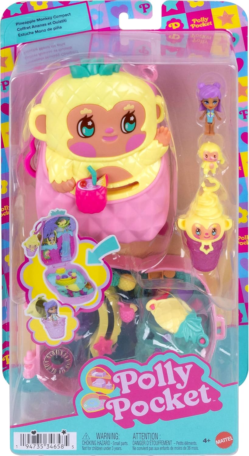 Polly Pocket™ Pineapple Monkey Compact Playset – Mini Dolls & Portable Surprise Adventure Set