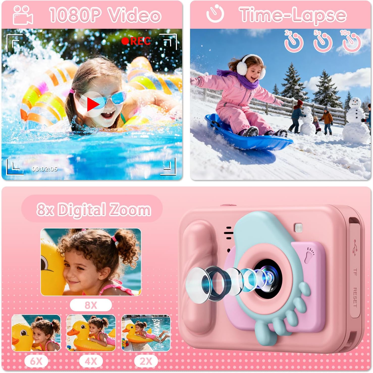 Kids Underwater Camera – IP68 Waterproof Digital Camera, 48MP Dual Lens, 1080P HD Video Recorder