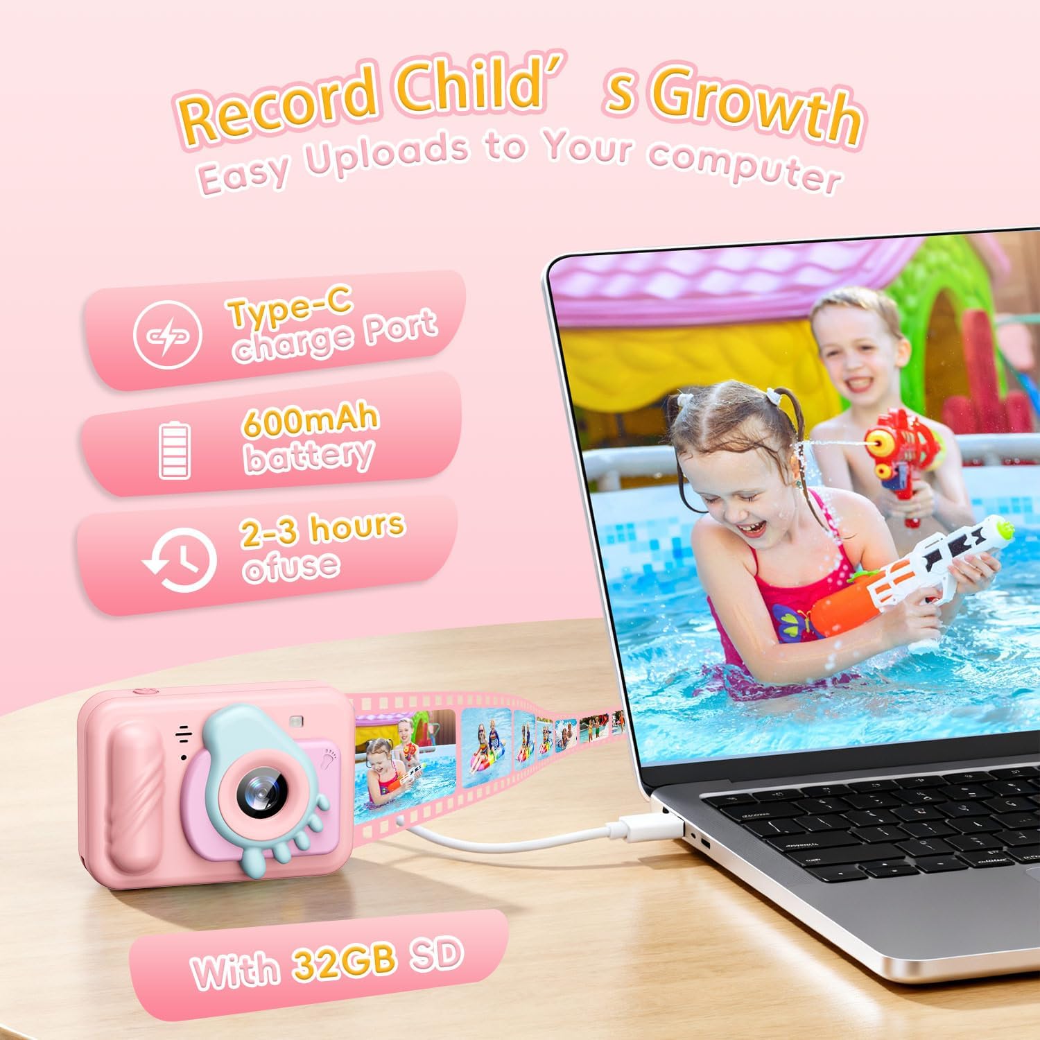 Kids Underwater Camera – IP68 Waterproof Digital Camera, 48MP Dual Lens, 1080P HD Video Recorder