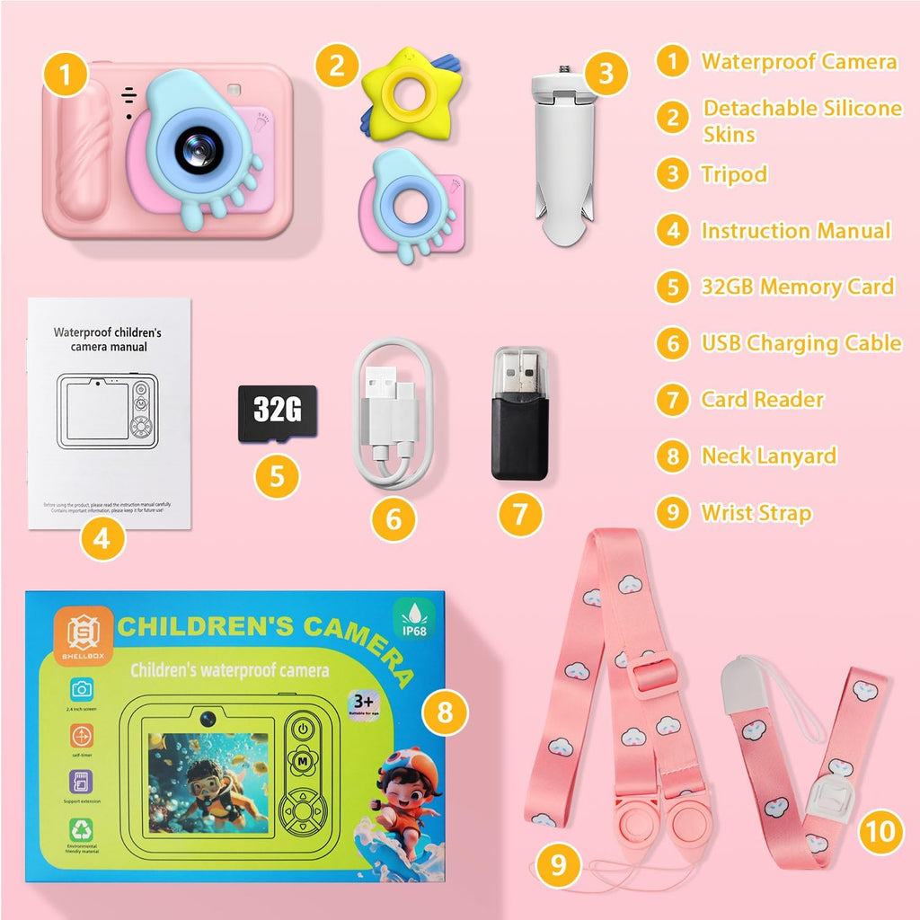 Kids Underwater Camera – IP68 Waterproof Digital Camera, 48MP Dual Lens, 1080P HD Video Recorder