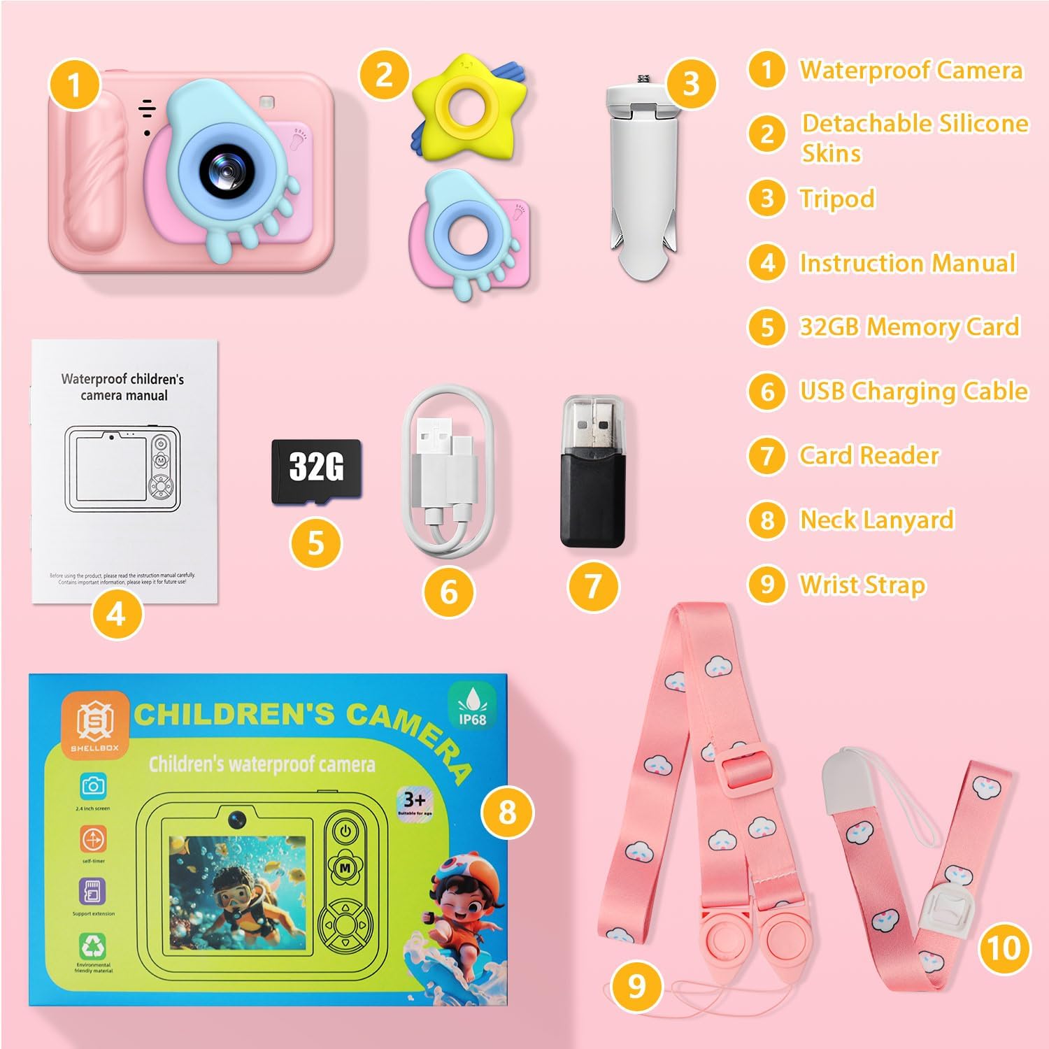 Kids Underwater Camera – IP68 Waterproof Digital Camera, 48MP Dual Lens, 1080P HD Video Recorder