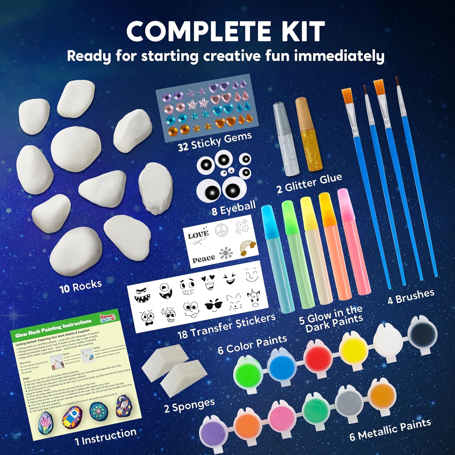 Glow in the Dark Rock Painting Kit for Kids – Creative Arts & Crafts Set