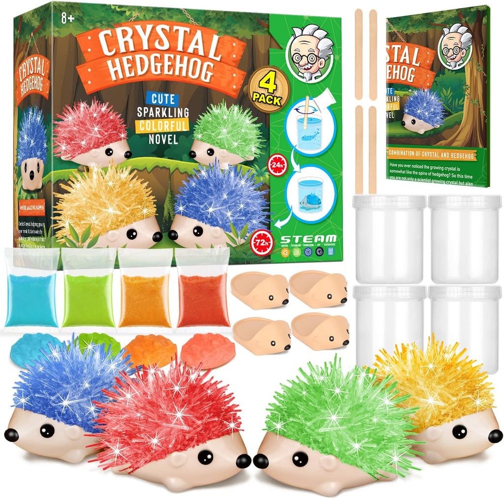 Crystal Growing Kit for Kids – 4 Vibrant Hedgehogs Science STEM Crystal Growth Experiment Set