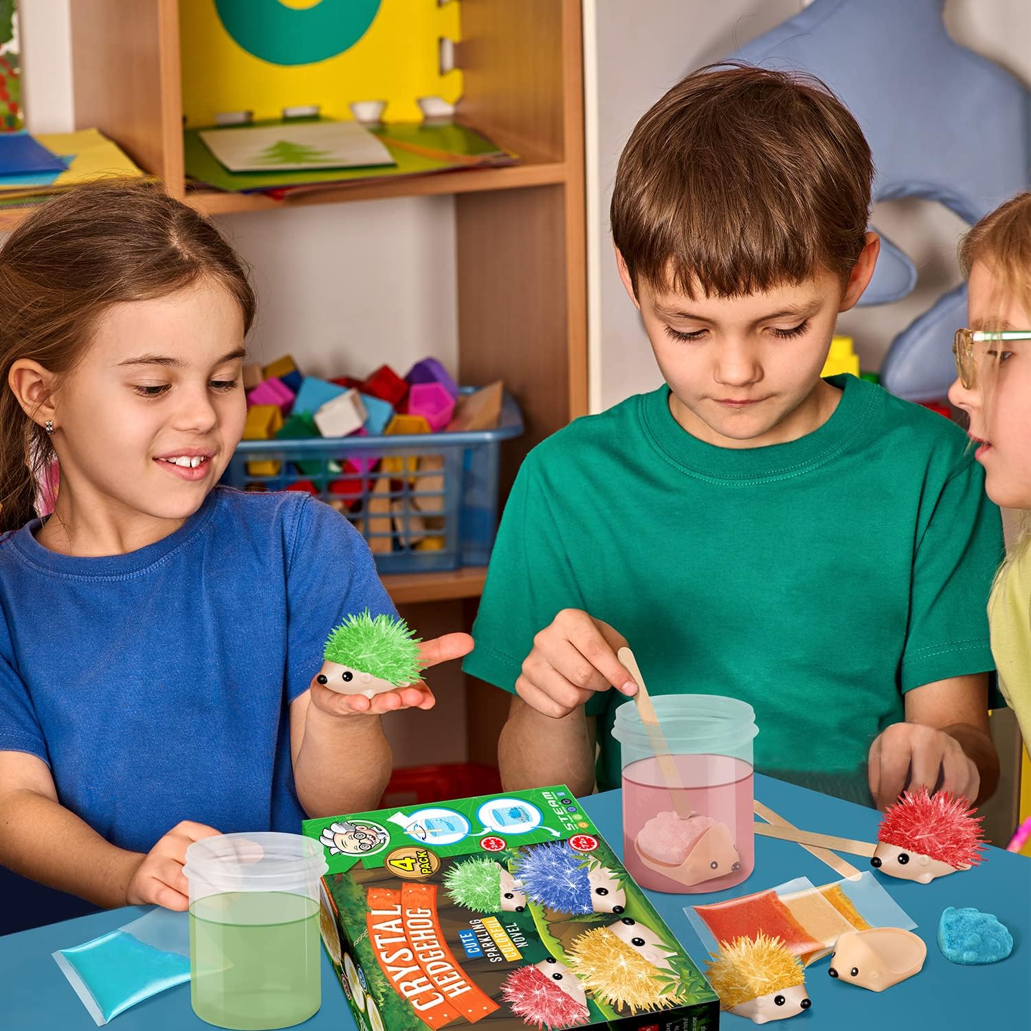 Crystal Growing Kit for Kids – 4 Vibrant Hedgehogs Science STEM Crystal Growth Experiment Set