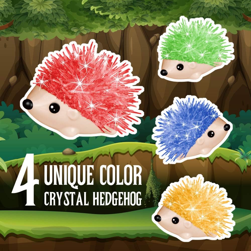 Crystal Growing Kit for Kids – 4 Vibrant Hedgehogs Science STEM Crystal Growth Experiment Set