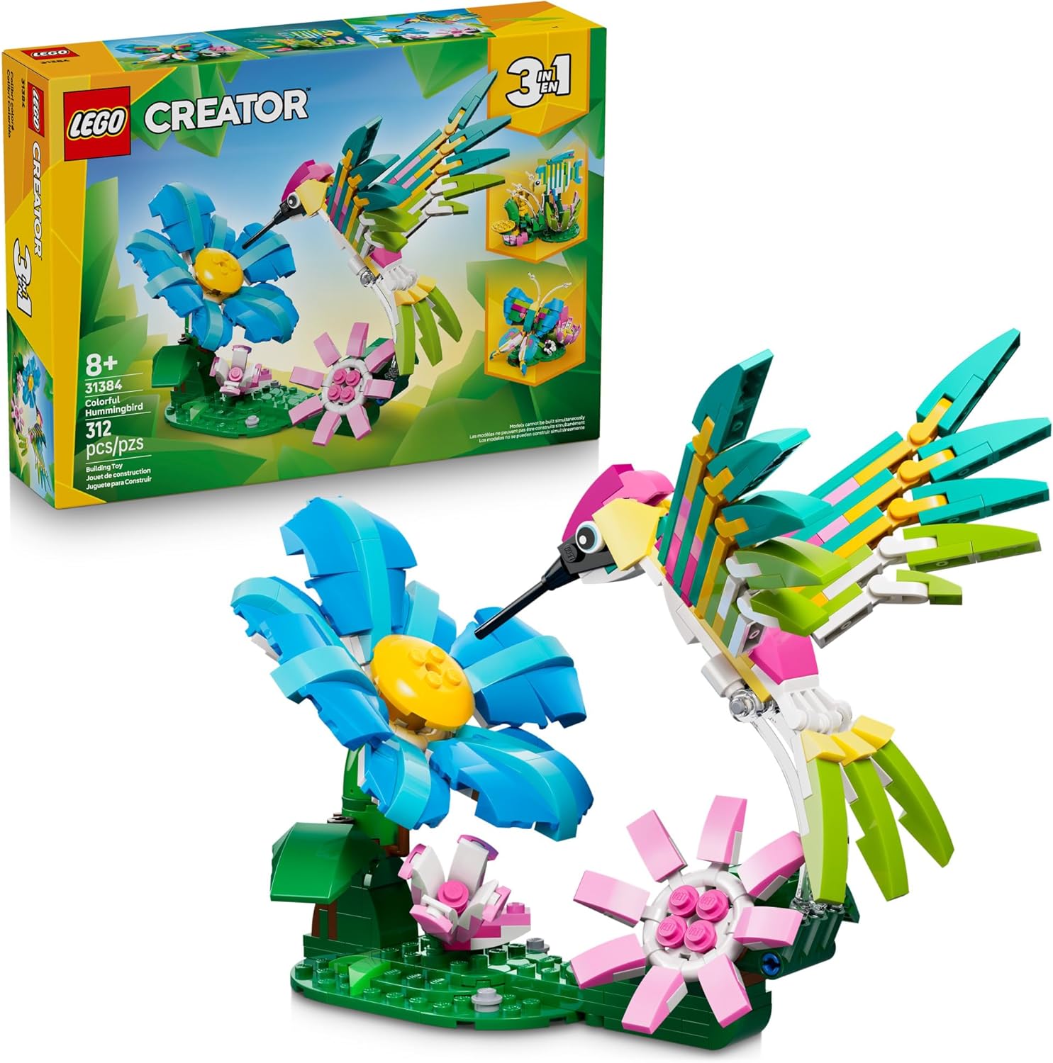 LEGO Creator 3-in-1 Wild Animals – Colorful Hummingbird Building Toy Set