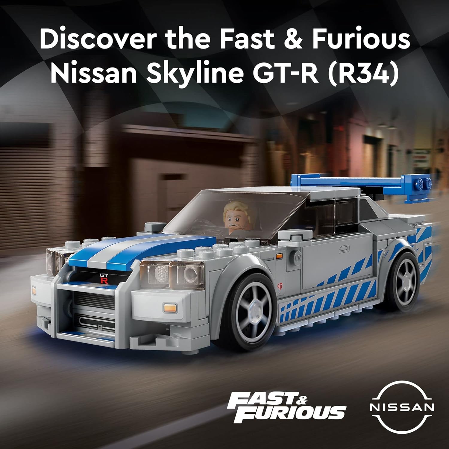 LEGO Speed Champions 2 Fast 2 Furious Nissan Skyline GT-R (R34) Race Car Set