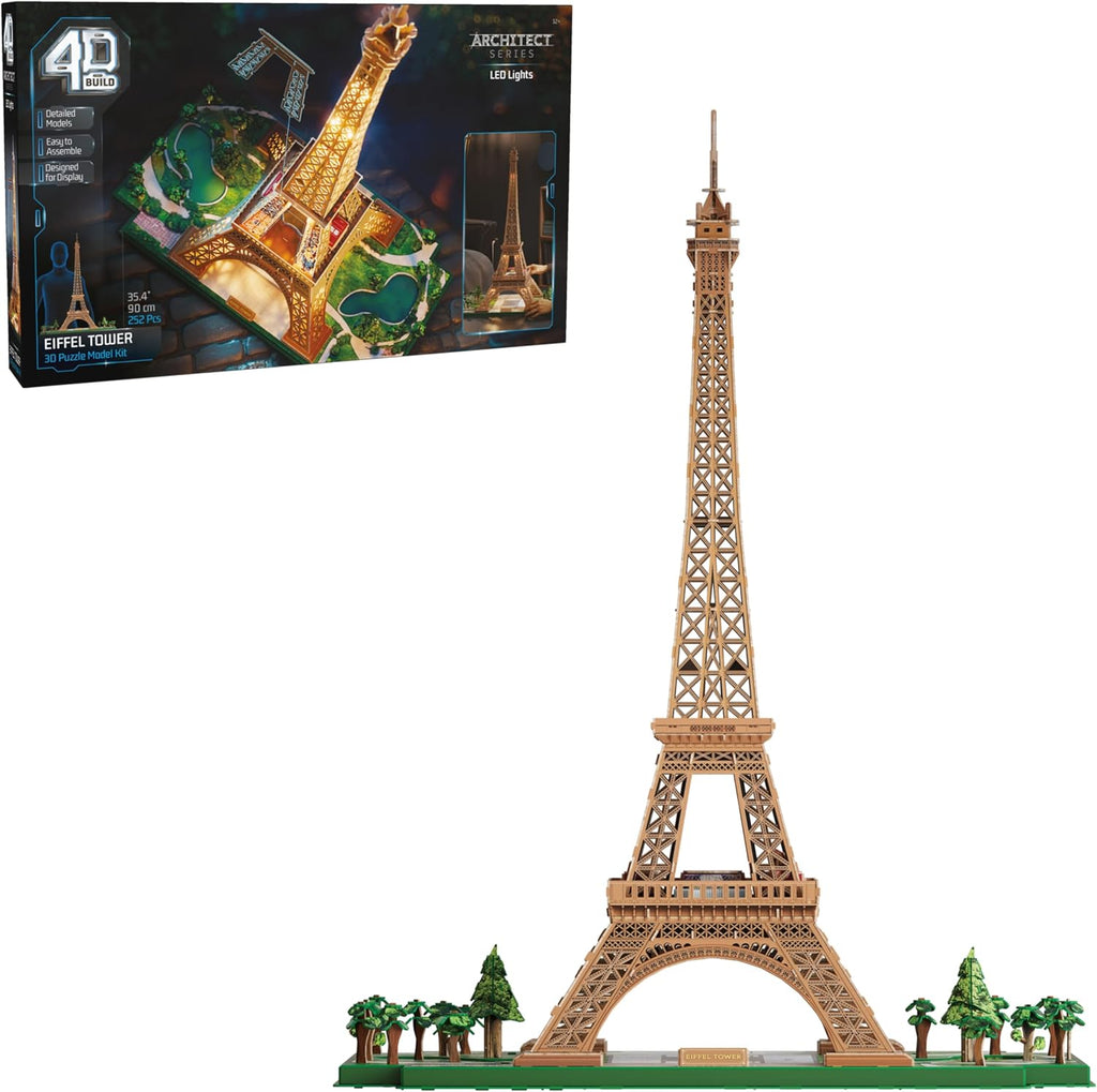 Architect Series Eiffel Tower 3D Model Kit with LED Lights – 252 Pieces Building Set