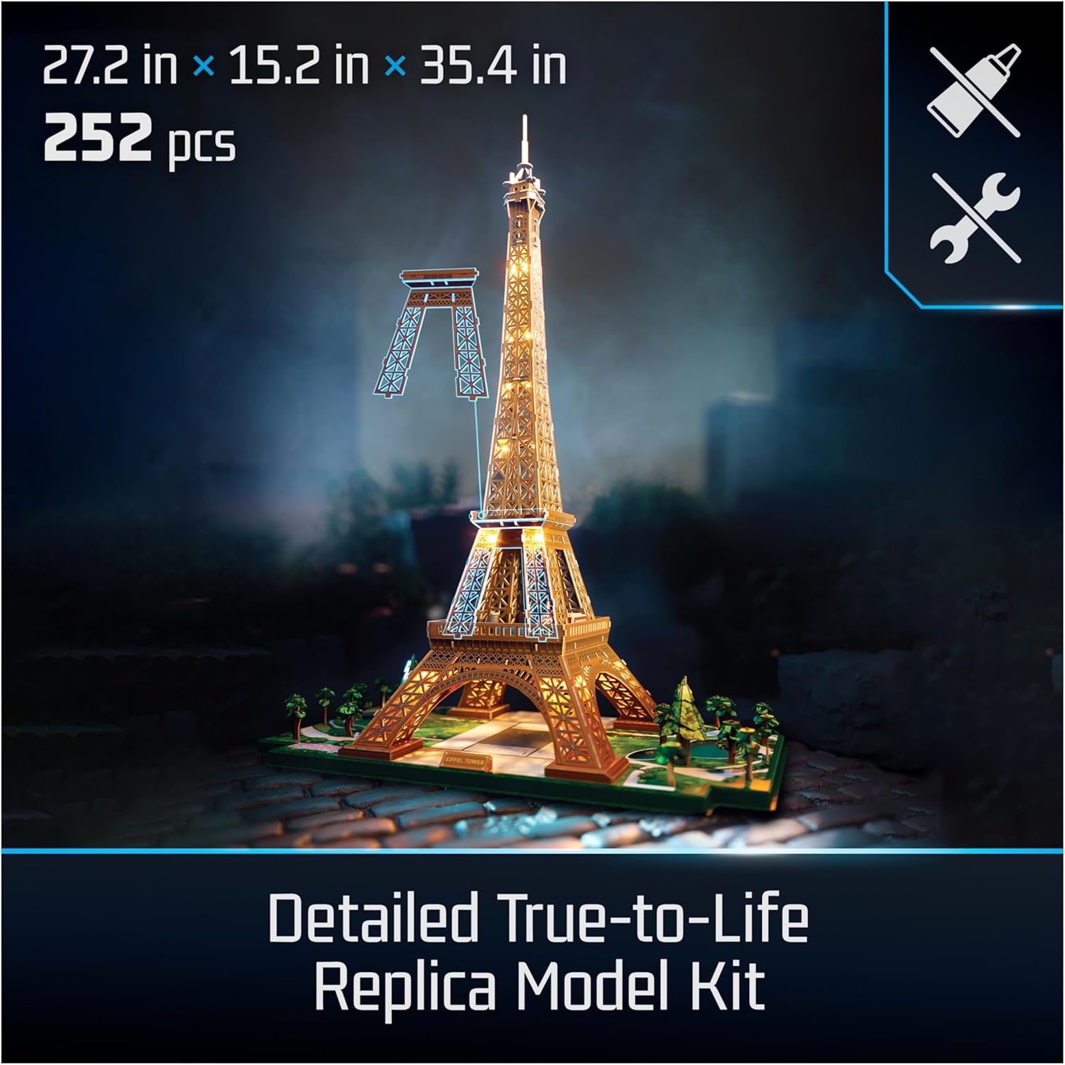 Architect Series Eiffel Tower 3D Model Kit with LED Lights – 252 Pieces Building Set