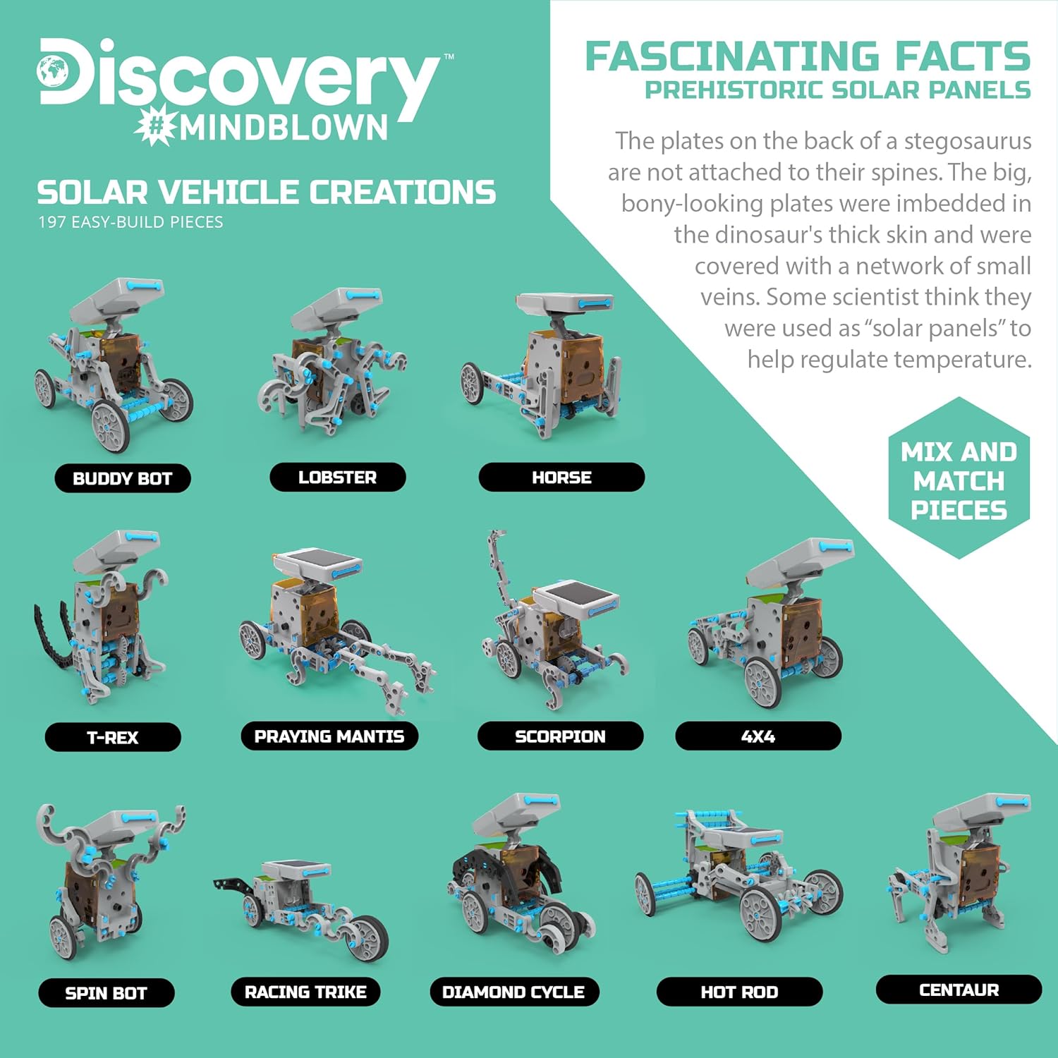 2-in-1 Solar Robot Creation Kit – 197 Pieces Solar Powered STEM Engineering Toy