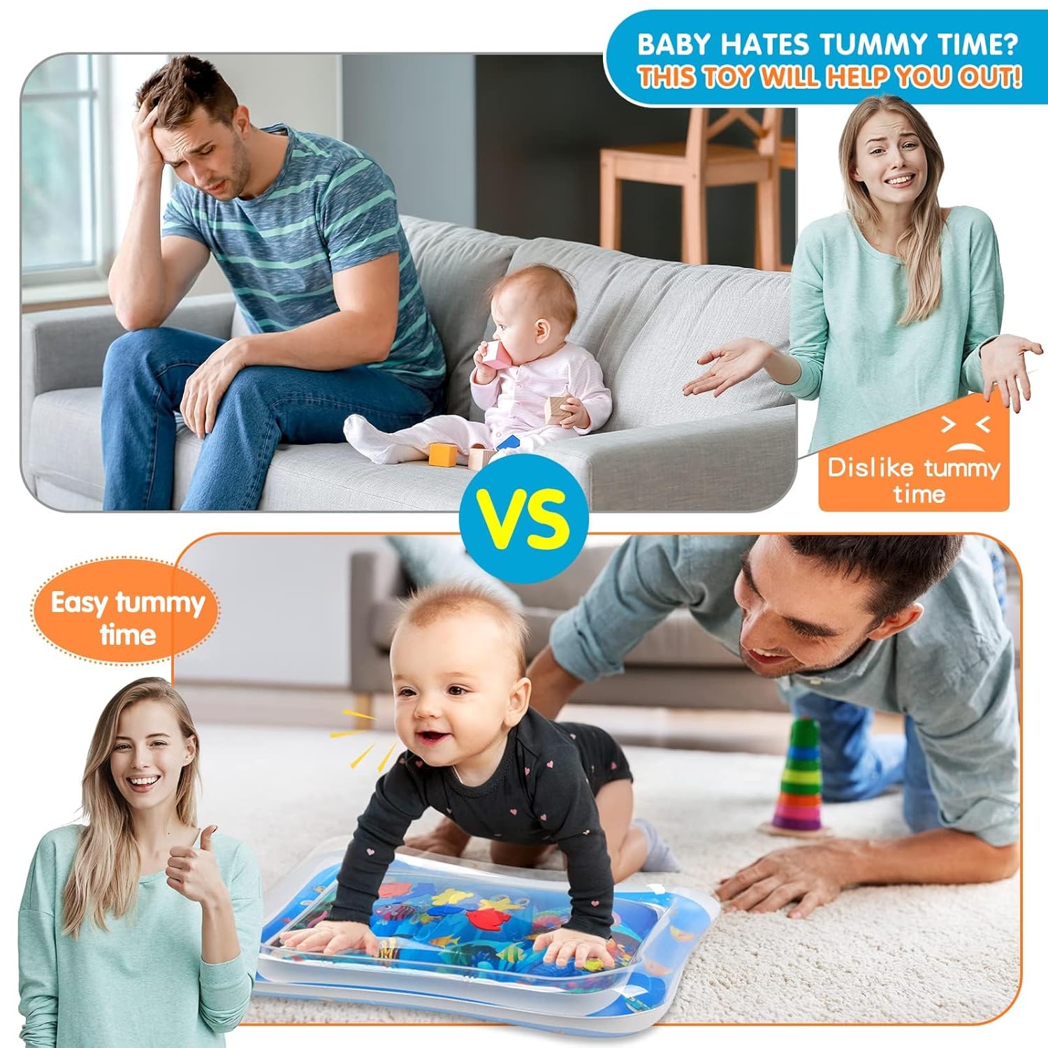 Premium Baby Water Play Mat for Tummy Time – Inflatable Sensory Activity Mat for Infants & Toddlers